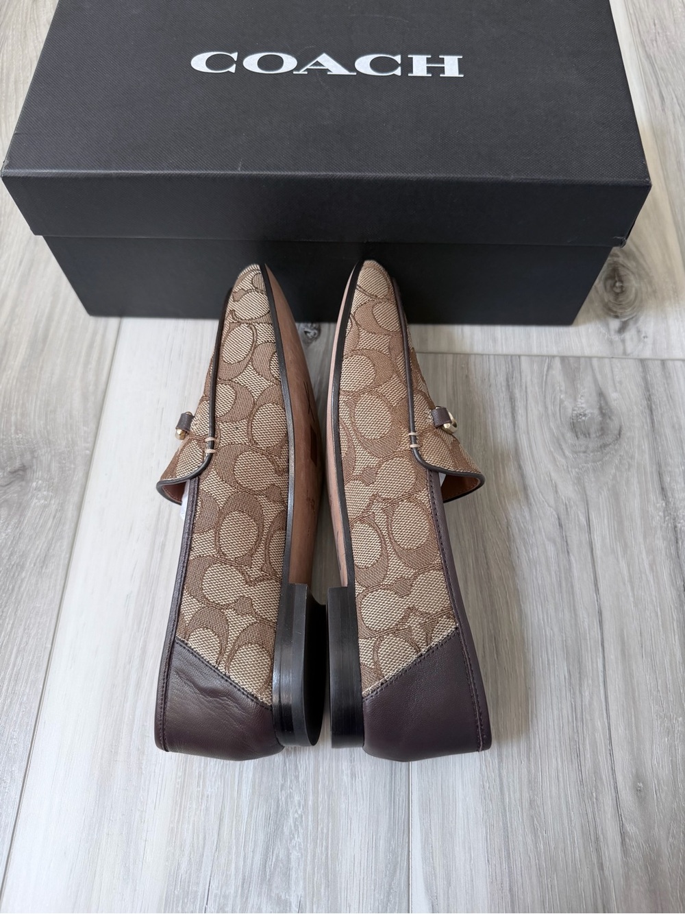 Coach Haley Signature Jacquard Loafers Khaki Mahogany Size 6 - Picture 7 of 13
